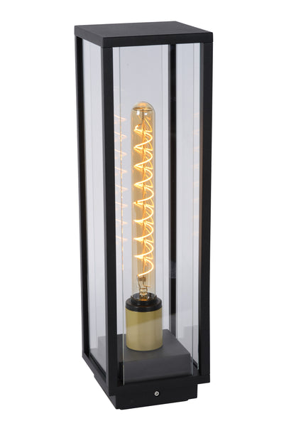 Lucide Laurens lampe de socle extérieure, culot E27, étanche IP54, boîtier en métal noir avec diffuseur en verre