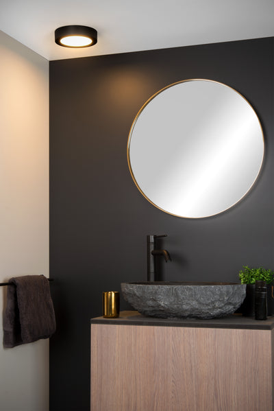 Lucide BRICE Plafonnier LED de salle de bain, 12W 3000K dimmable, IP44 rond Noir Ø18cm