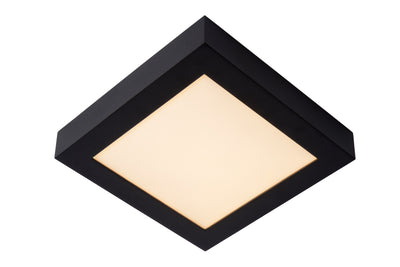 Lucide BRICE plafonnier LED pour salle de bain, gradable 22W 3000K IP44, carré 220mm Noir Mat