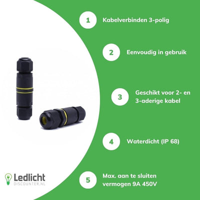 Connecteur de câble étanche LCB 3 pôles pour 0.5-1mm² 220-240V, IP68 extérieur, certifié CE RoHS