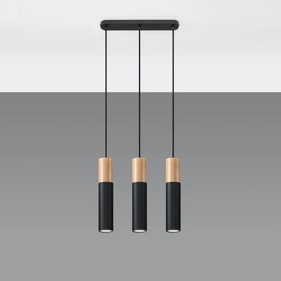 Sollux Lighting Pablo 3 Suspension Luminaire, 3xGU10, 230V, IP20, Noir et Bois Naturel