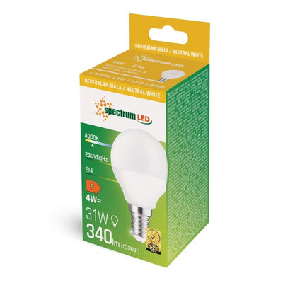 Lampe boule LED Spectrum G45 avec douille E14 230V 4W 4000K, 340 lumens, diffusion à 160°, non dimmable, IP20