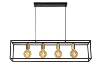 Suspension Lucide RUBEN, 4xE27, Noir & Laiton satiné, corps en métal, hauteur 1520mm, IP20 dimmable