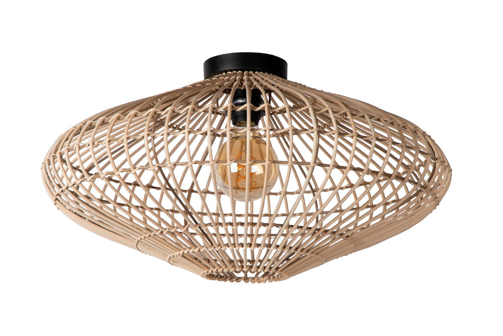 Lucide MAGALI ceiling light, 1xE27, 40W max, Scandinavian rattan and metal, Ø56cm, IP20, Natural finish