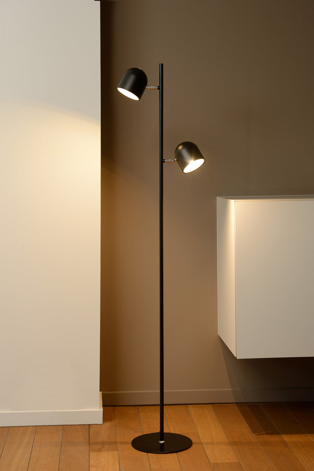 Lucide SKANSKA floor lamp, LED 2x5W 3000K, touch dimmable, rotatable head, modern Black metal, 1410mm height