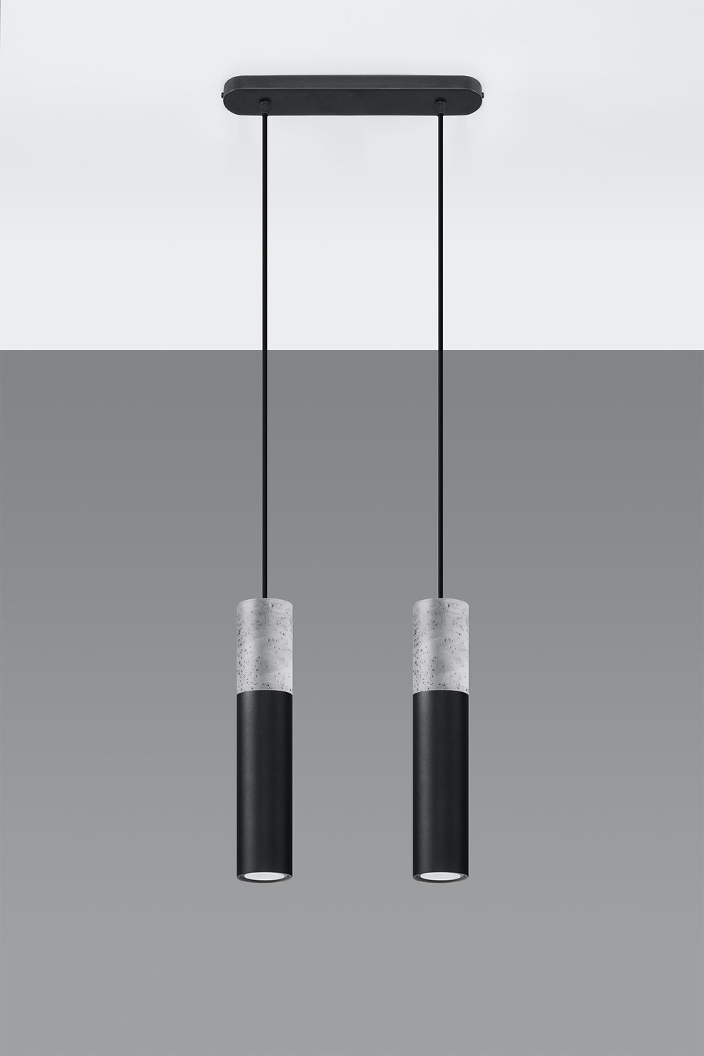Led hanglamp zwart beton borgio with 2 gu10 fitting by sollux lighting