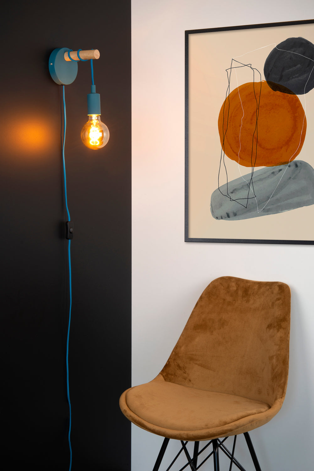 Applique murale pour enfants Lucide POLA, 1xDouille E27, Finition bleue, Design rond moderne, 220-240V, IP20