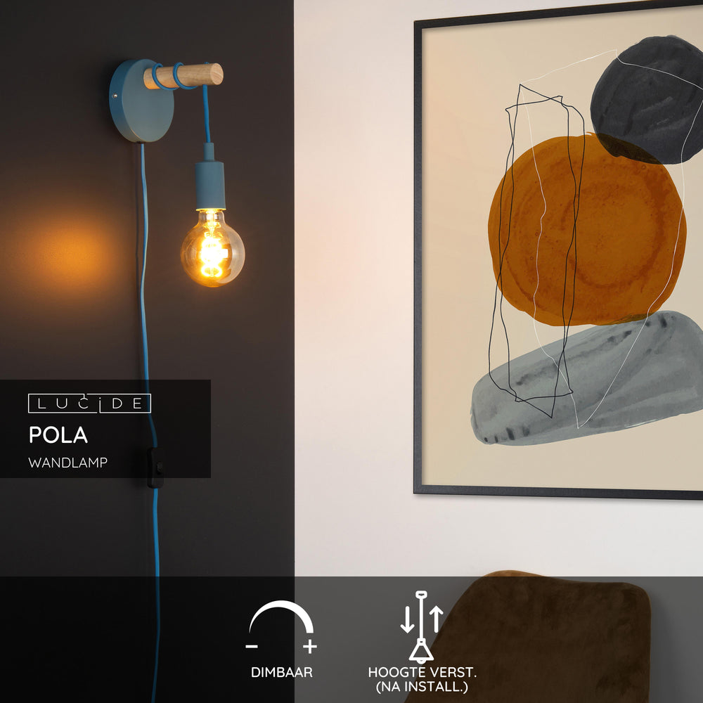 Applique murale pour enfants Lucide POLA, 1xDouille E27, Finition bleue, Design rond moderne, 220-240V, IP20