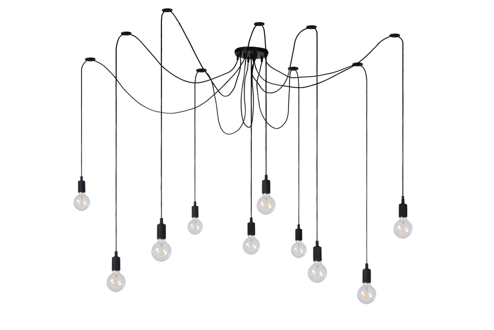 Lucide FIX multi hanging light, 10xE27 sockets, Black metal frame, adjustable height, modern ceiling lamp
