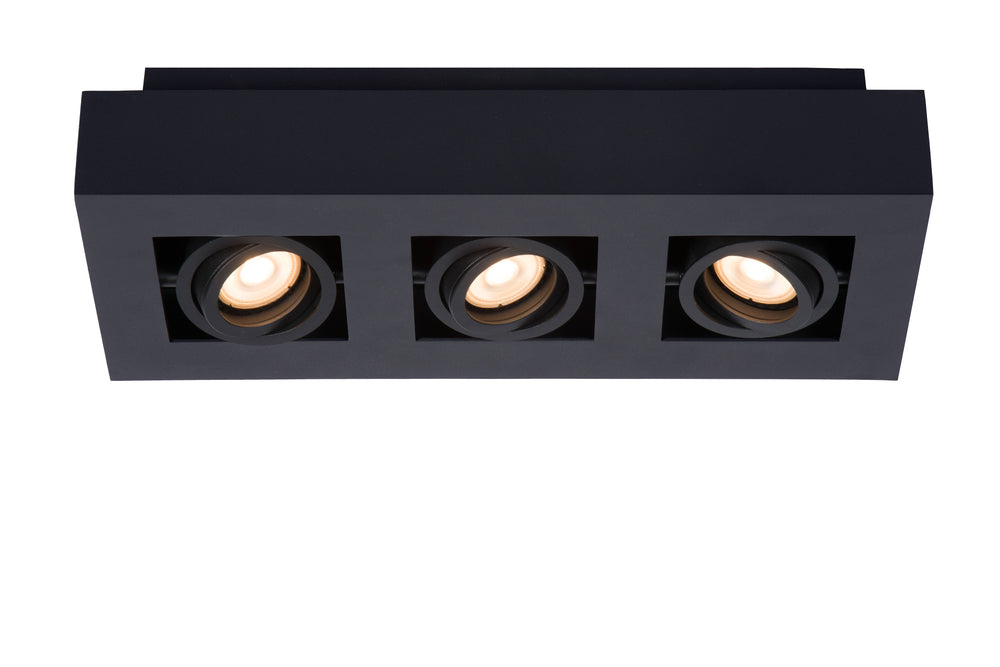 Spot LED de plafond Lucide XIRAX, 3x5W GU10, dim to warm 2200K-3000K, IP20, aluminium Noir Sablé