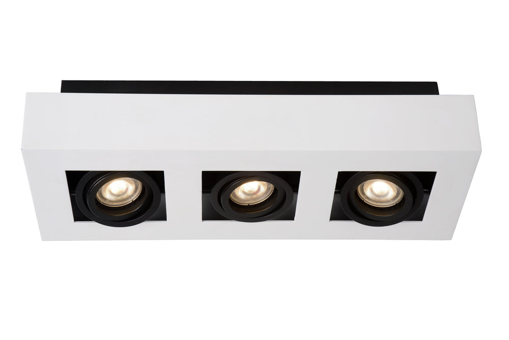 Lucide XIRAX LED ceiling spotlight, 3x5W GU10, dim to warm 2200K-3000K, IP20, White aluminium