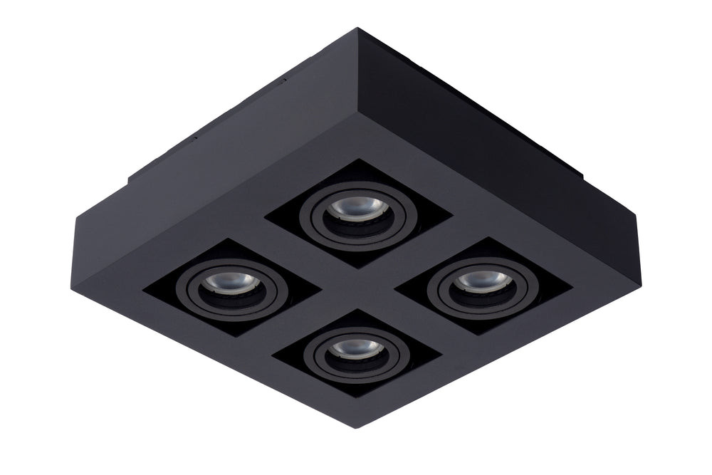 Spot LED de plafond Lucide XIRAX 4x5W GU10 dim to warm 2200K-3000K Aluminium noir carré moderne IP20