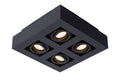 Spot LED de plafond Lucide XIRAX 4x5W GU10 dim to warm 2200K-3000K Aluminium noir carré moderne IP20