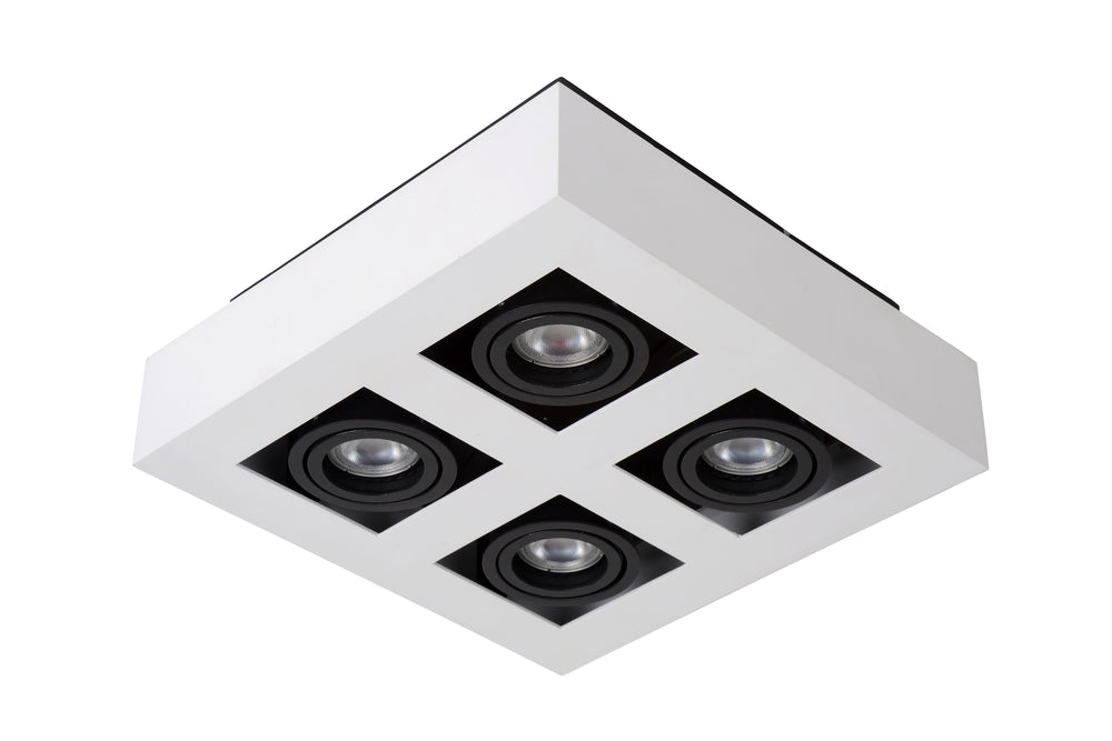 Spot LED de plafond Lucide XIRAX, 4x5W GU10, dim to warm 2200K-3000K, IP20, carré Aluminium blanc