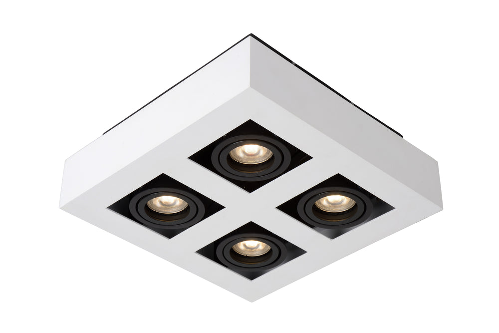 Spot LED de plafond Lucide XIRAX, 4x5W GU10, dim to warm 2200K-3000K, IP20, carré Aluminium blanc