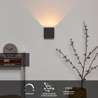Lucide XIO LED wall light, dimmable G9 1x4W 2700K, adjustable beam angle, Dark Grey, modern square design