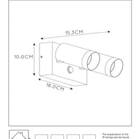 Applique murale Lucide TAYLOR avec 2xGU10, détecteur de mouvement IP54, aluminium noir sablé moderne pour extérieur