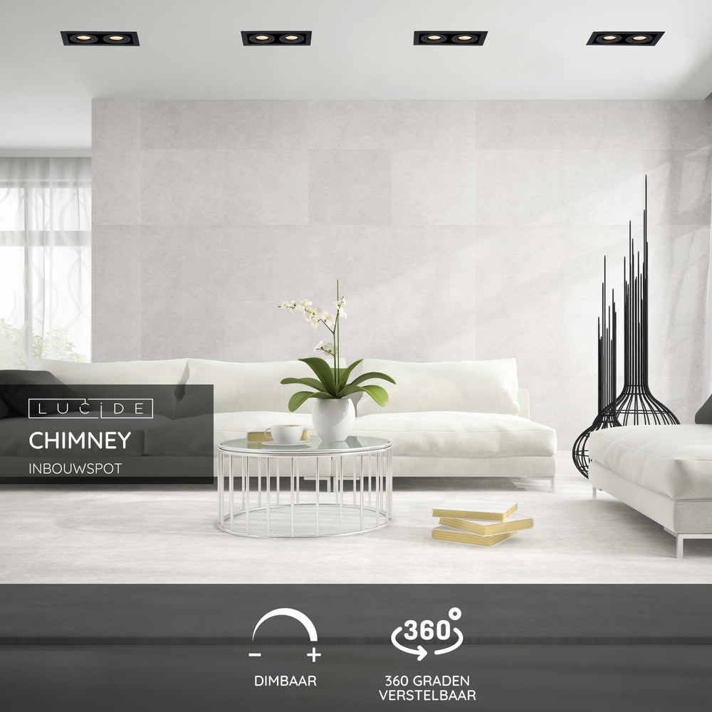 Lucide CHIMNEY spot encastré 2xGU10 Aluminium Noir Sable IP20 220-240V 205x115mm design moderne
