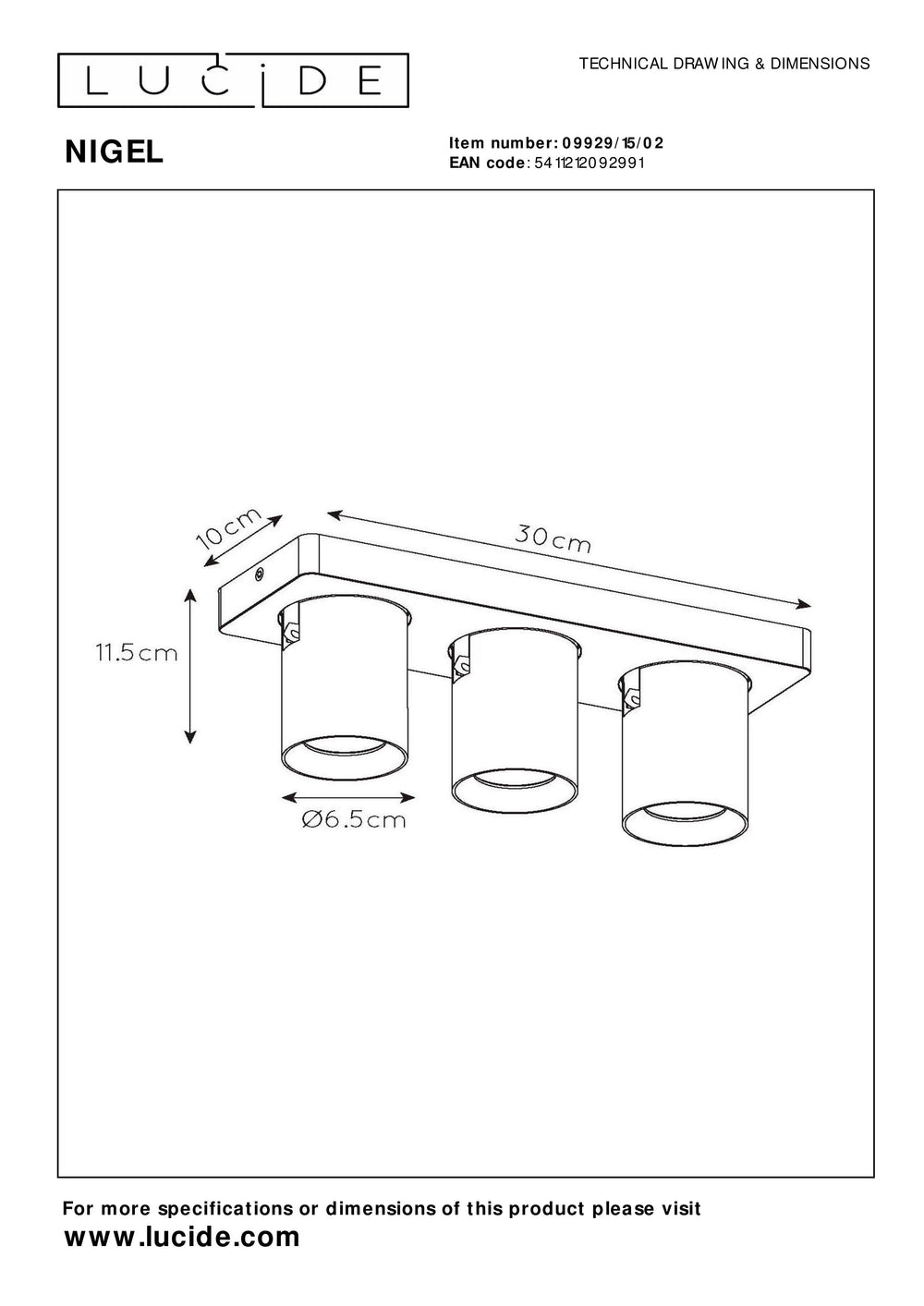 Spot encastré de plafond LED Lucide NIGEL, 3x5W GU10 dim to warm 2200K-3000K, aluminium brossé or réglable