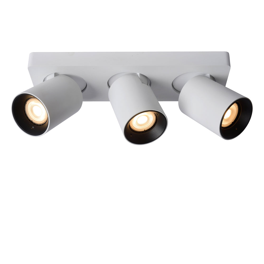 Lucide NIGEL LED ceiling spotlight, 3x5W GU10 dim to warm 2200K-3000K, adjustable aluminium White, IP20