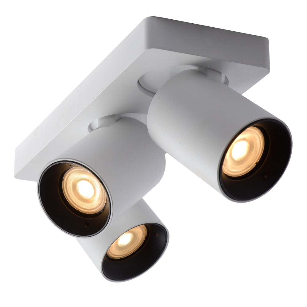 Spot LED de plafond Lucide NIGEL, 3x5W GU10 dim to warm 2200K-3000K, orientable aluminium Blanc, IP20