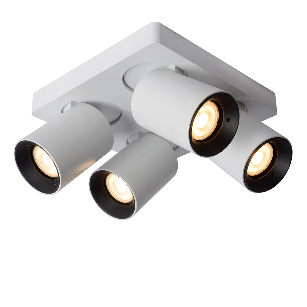 Spot LED de plafond Lucide NIGEL, 4x5W GU10 dim to warm 2200K-3000K, carré Aluminium blanc, IP20