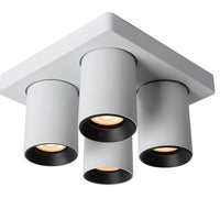 Spot LED de plafond Lucide NIGEL, 4x5W GU10 dim to warm 2200K-3000K, carré Aluminium blanc, IP20