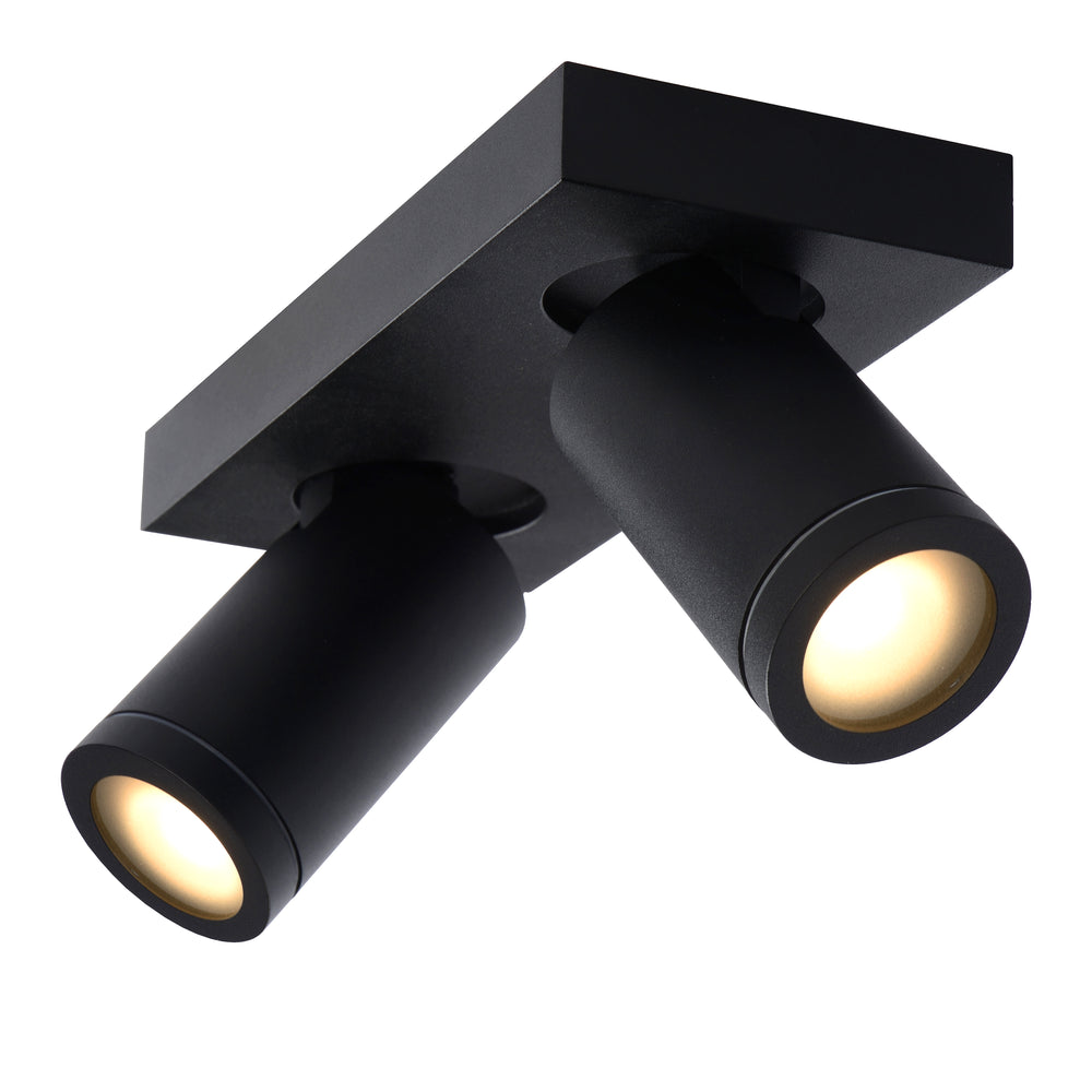 Spot LED plafond Lucide TAYLOR, 2x5W GU10 dim to warm 2200K-3000K, éclairage salle de bain IP44 Noir