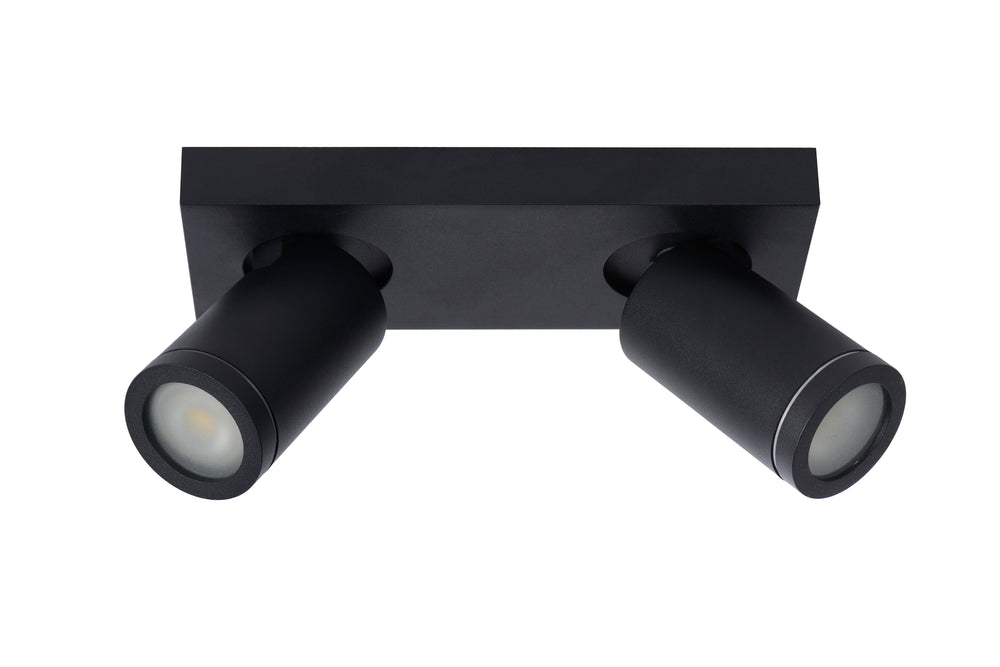 Lucide TAYLOR LED ceiling spotlight, 2x5W GU10 dim to warm 2200K-3000K, IP44 bathroom light Black