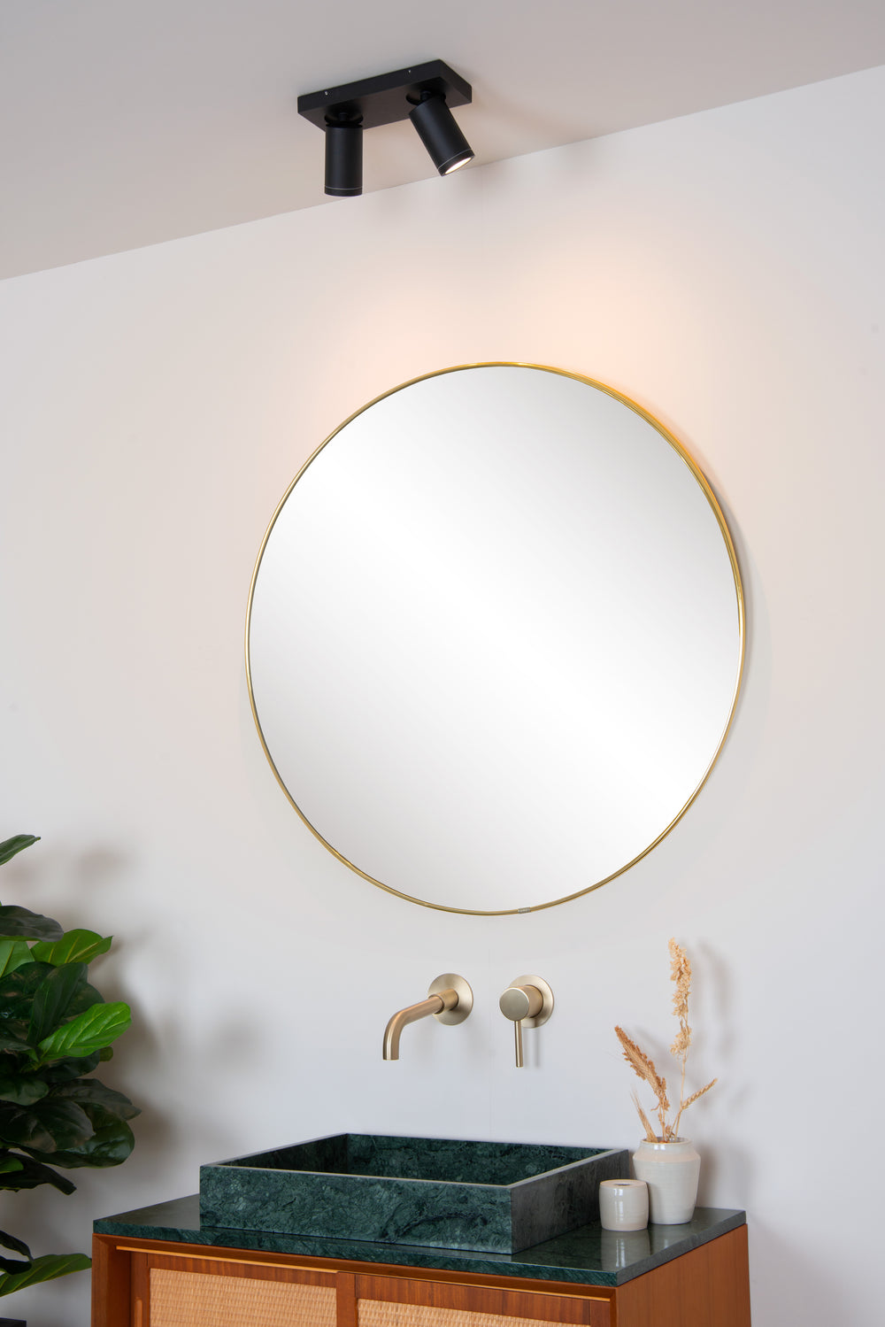 Lucide TAYLOR LED ceiling spotlight, 2x5W GU10 dim to warm 2200K-3000K, IP44 bathroom light Black