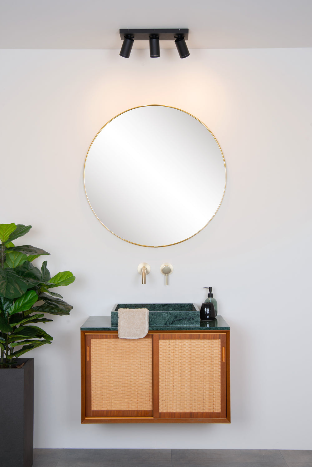 Lucide Taylor LED ceiling spot for bathroom, 3x5W GU10 dim to warm 2200K-3000K, IP44, Sand Black