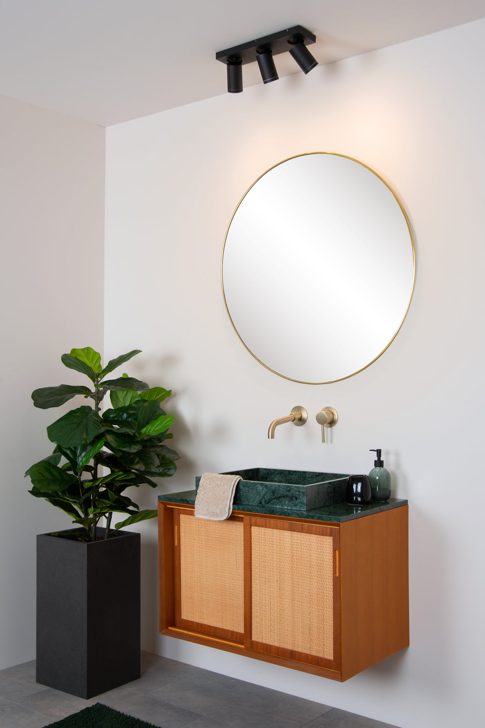 Lucide Taylor LED ceiling spot for bathroom, 3x5W GU10 dim to warm 2200K-3000K, IP44, Sand Black