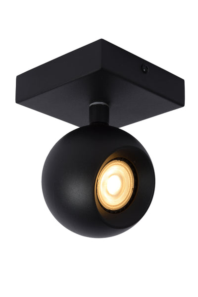 Spot LED de plafond Lucide FAVORI Noir, 1xGU10, 230V, IP20, dimmable, orientable 360° métal design moderne