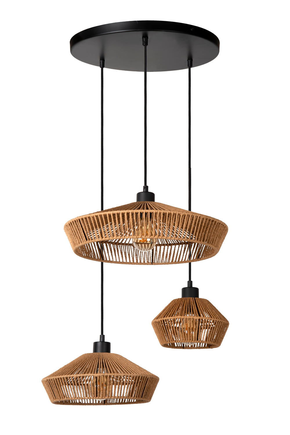Lucide YUNKAI hanging lamp Ø60cm, 3xE27, natural paper shade, black ceiling plate, Scandinavian style, IP20
