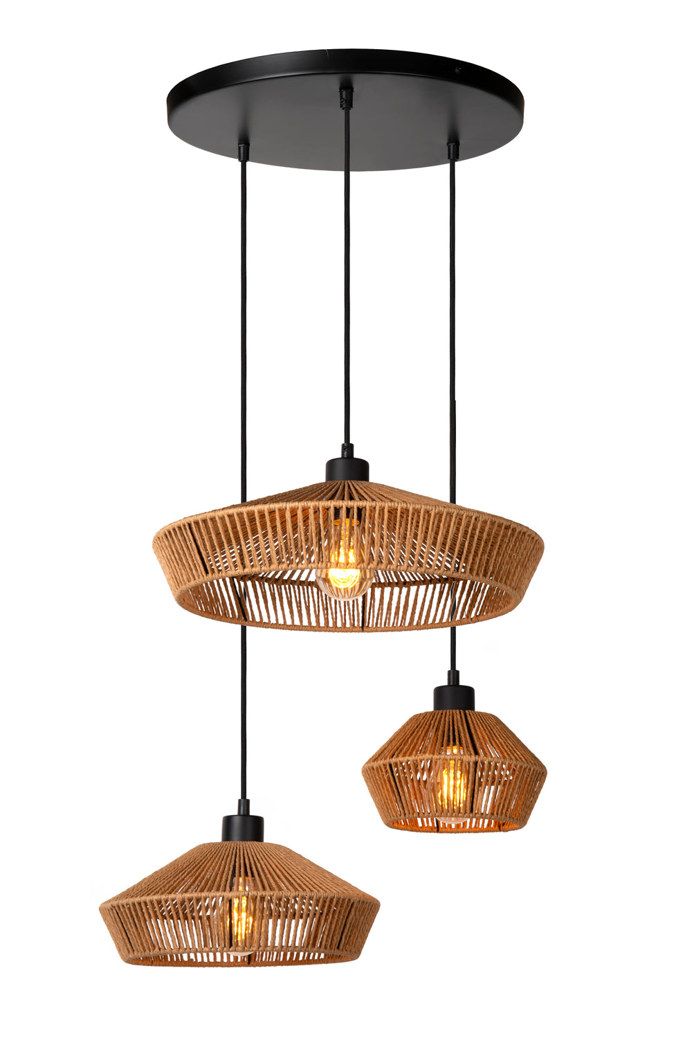 Lucide YUNKAI hanging lamp Ø60cm, 3xE27, natural paper shade, black ceiling plate, Scandinavian style, IP20