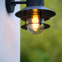 Applique murale Lucide ZICO Noir, Extérieur/Intérieur, 1xDouille E27, 60W max, IP44, Corps en acier inoxydable/aluminium