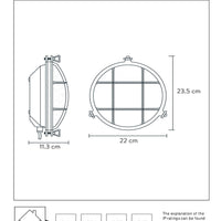 Lucide Dudley wall light indoor outdoor round 220mm E27 40W IP65 matte gold brass retro style