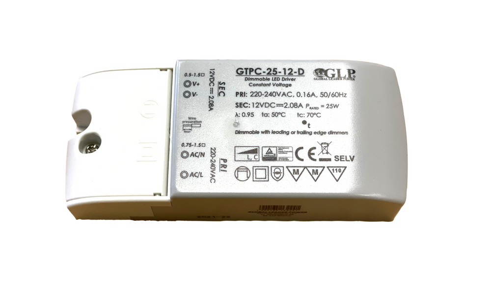 Adaptateur d'alimentation LED GLP 12V 25W 2.08A driver dimmable pour éclairage LED 12V, IP20, certifié CE RoHS