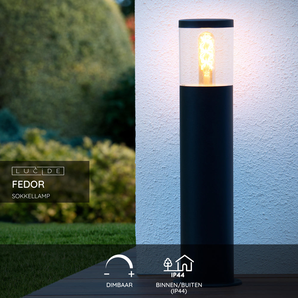 Lucide Fedor outdoor pedestal light, E27 socket, IP44, stainless steel Black, 490mm height