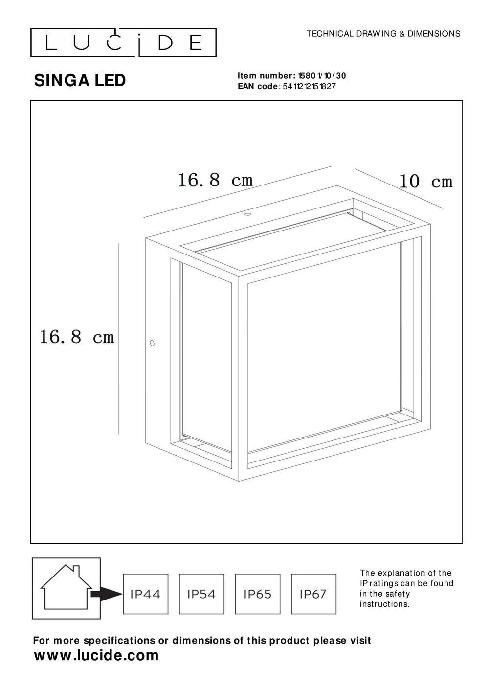 Applique murale LED Lucide SINGA intérieur extérieur 10W 3000K IP54 Aluminium moulé sous pression Noir design moderne