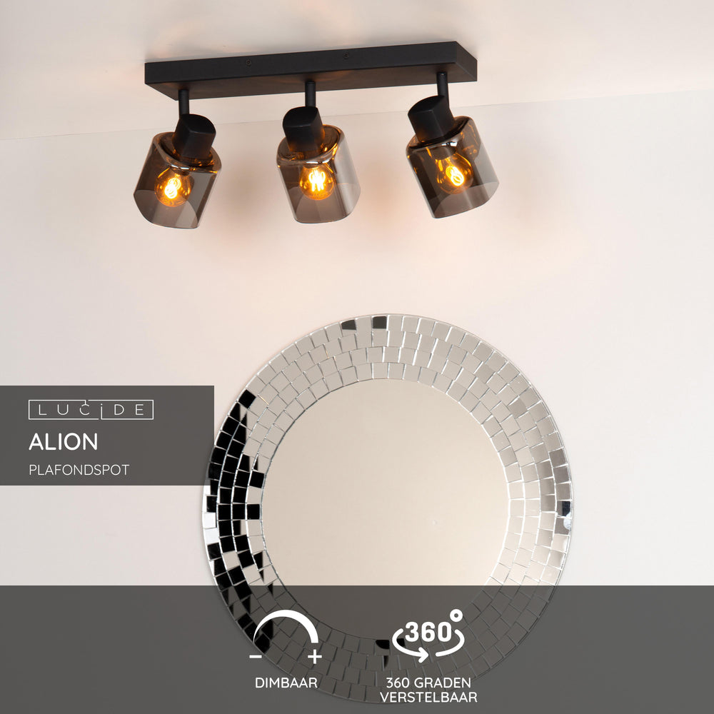 Lucide ALION ceiling spotlight 3xE14 Black, adjustable retro metal indoor light, IP20, dimmable 230V