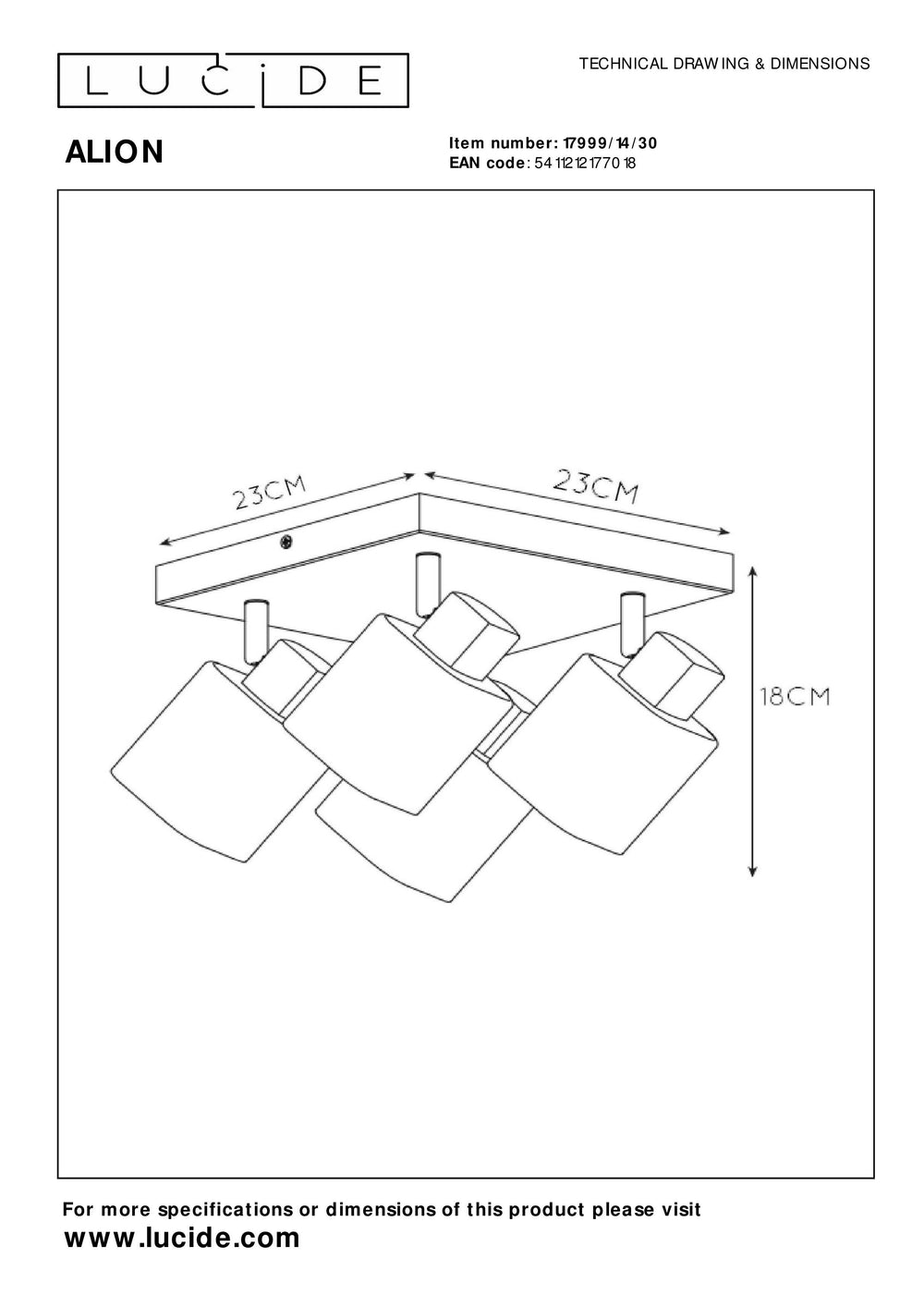 Lucide ALION ceiling spotlight 4xE14 Black, adjustable 360°, dimmable indoor retro metal square IP20