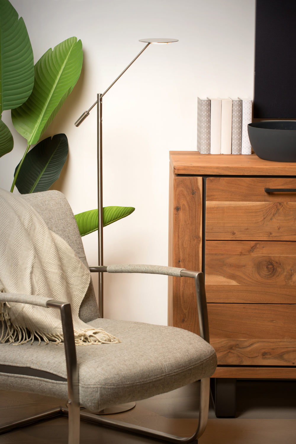 Lampe de lecture sur pied LED Lucide ANSELMO, gradable 9W 3000K, 100-240V, IP20, métal, finition nickel satiné