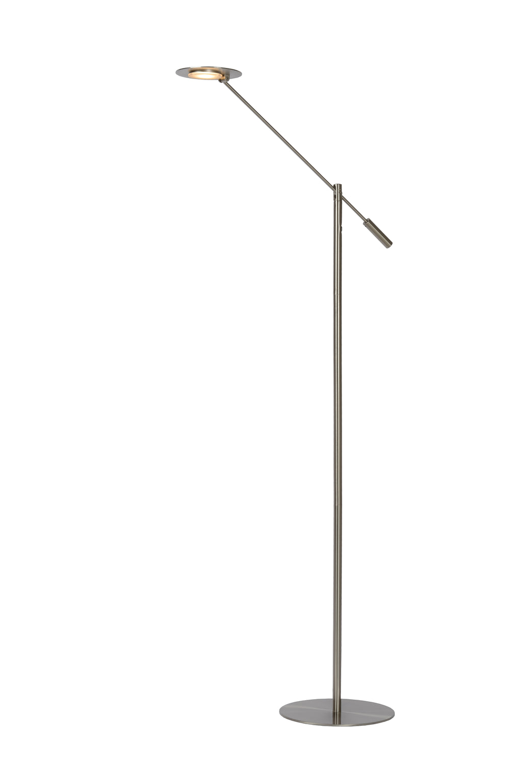 Lampe de lecture sur pied LED Lucide ANSELMO, gradable 9W 3000K, 100-240V, IP20, métal, finition nickel satiné