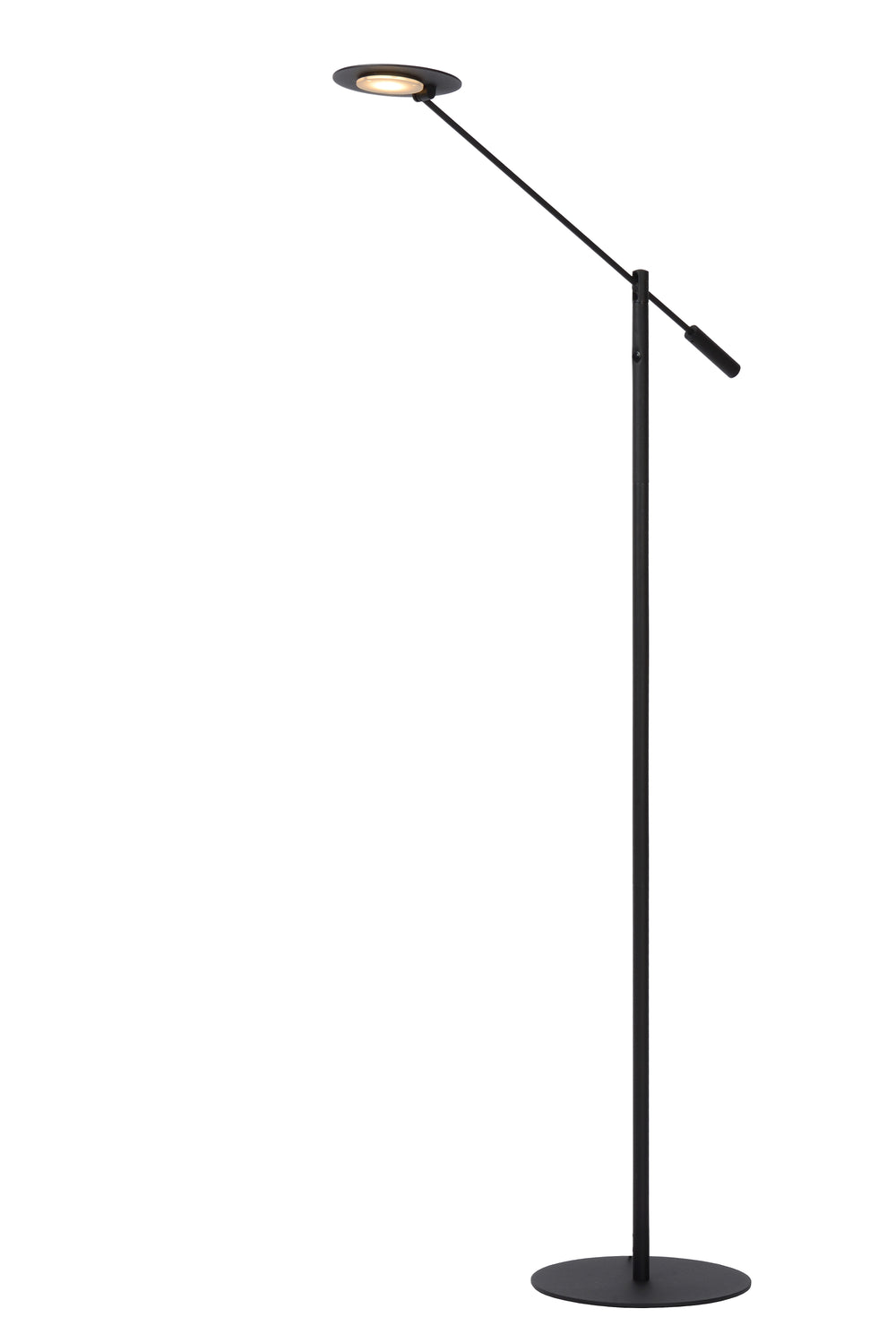 Lucide ANSELMO LED reading floor lamp, 9W 3000K dimmable, 1400mm height, Sandy Matt Black, Metal, IP20
