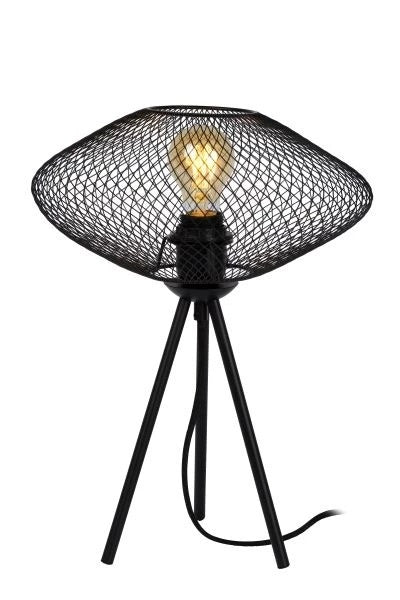 Lampe de table LED Lucide MESH, design ovale en métal, douille E27, 40W max, 220-240V, IP20, Noir Mat, 300x300x410mm