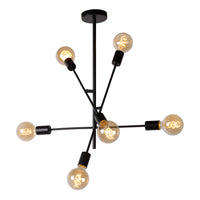 Lucide LESTER ceiling light, 6xE27 sockets, 220-240V, dimmable, modern metal design in Matt Black, IP20