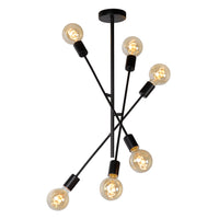 Lucide LESTER ceiling light, 6xE27 sockets, 220-240V, dimmable, modern metal design in Matt Black, IP20