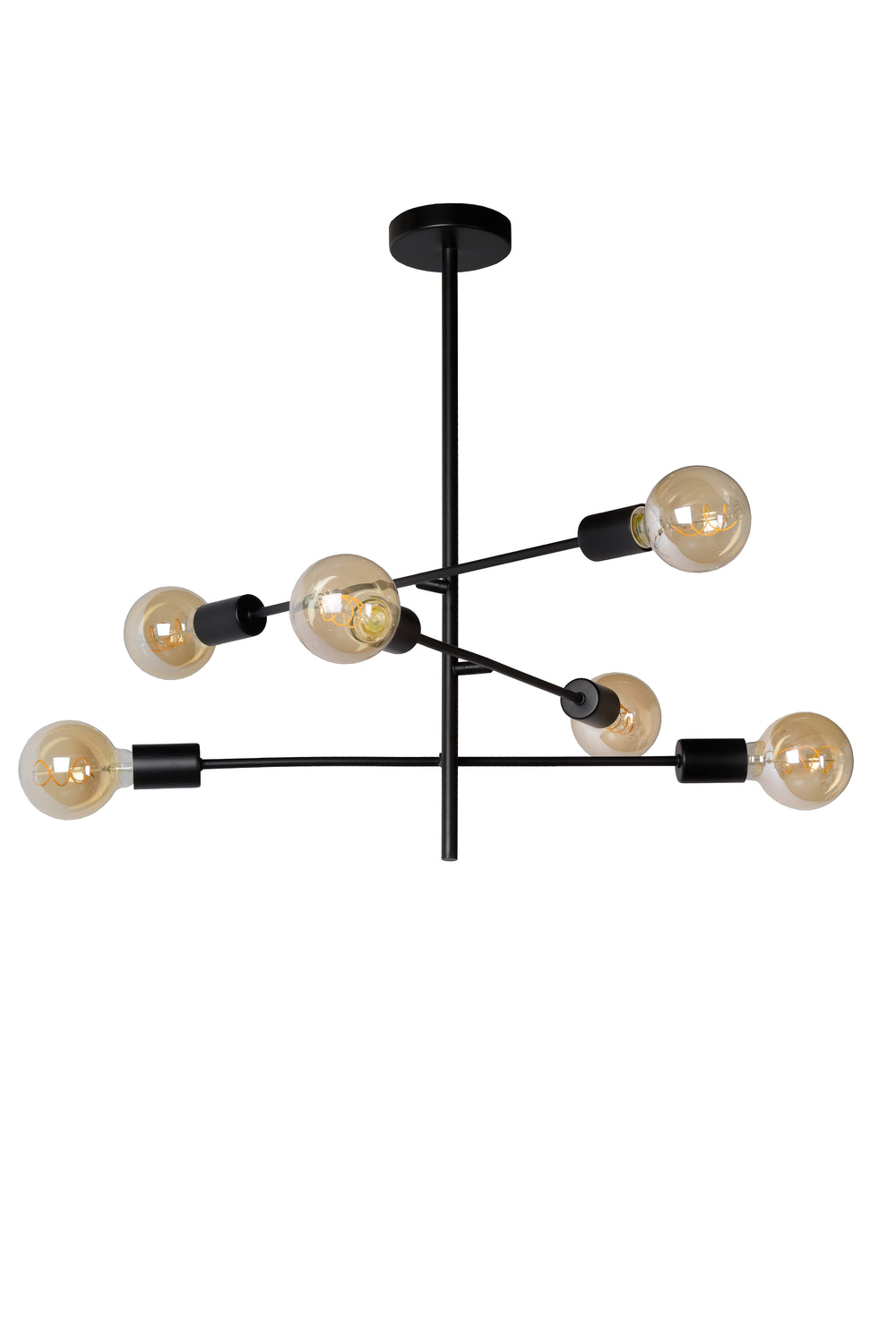 Lucide LESTER ceiling light, 6xE27 sockets, 220-240V, dimmable, modern metal design in Matt Black, IP20
