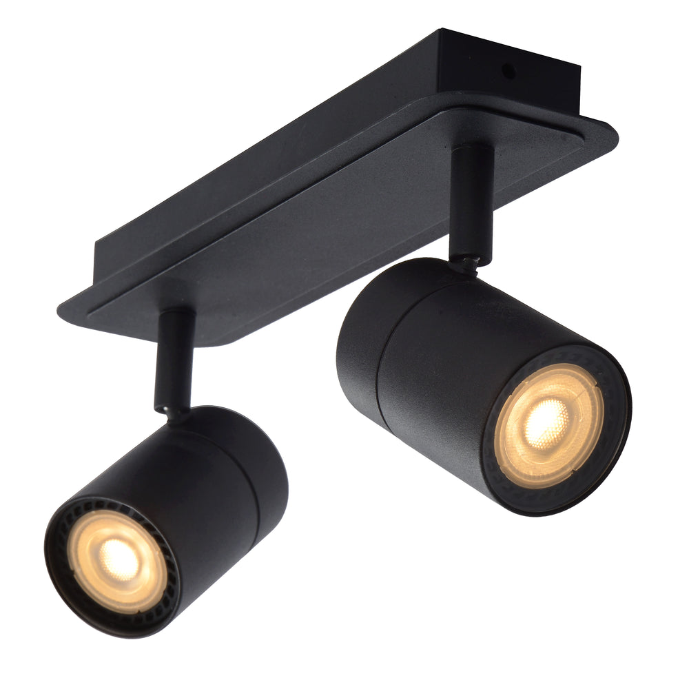 Lucide LENNERT LED bathroom ceiling spotlight, 2x5W GU10 dimmable, 3000K, IP44, Sand Matt Black